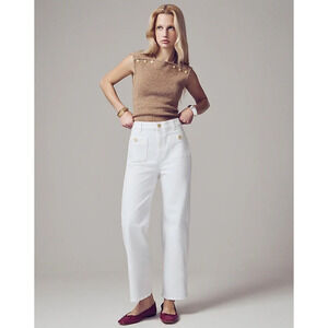 J Crew Sailor Slim Wide Leg Denim White Trendy Jeans  US Womens 29P New